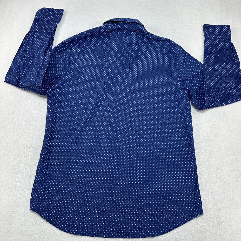 Tommy‎ Hilfiger Shirt Mens Large Blue Slim Fit Stretch Geometric Button Down